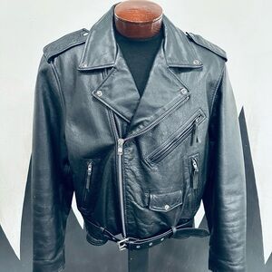FMC Vintage Classic Black Leather Motorcycle Jacket